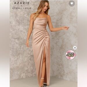 Azazie KENDALL + KYLIE Sheath Pleated Stretch Satin Floor-Length Mermaid…